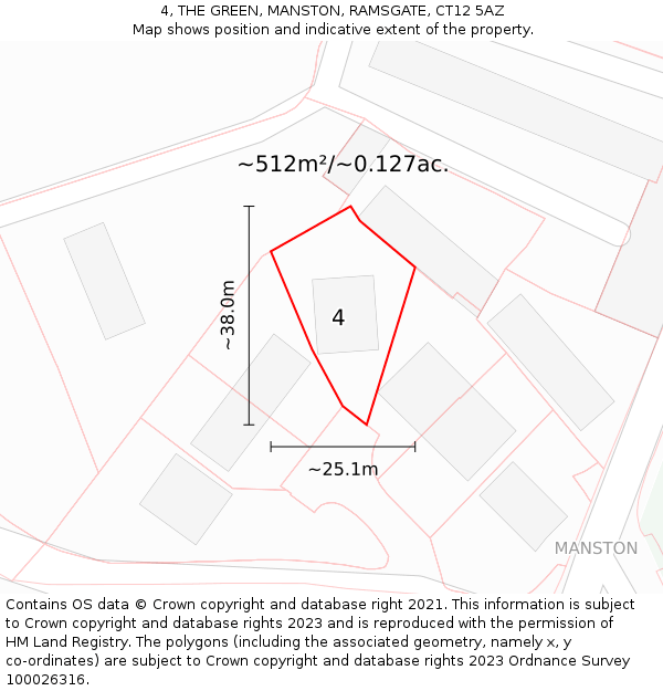 4, THE GREEN, MANSTON, RAMSGATE, CT12 5AZ: Plot and title map