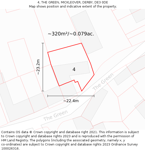 4, THE GREEN, MICKLEOVER, DERBY, DE3 0DE: Plot and title map