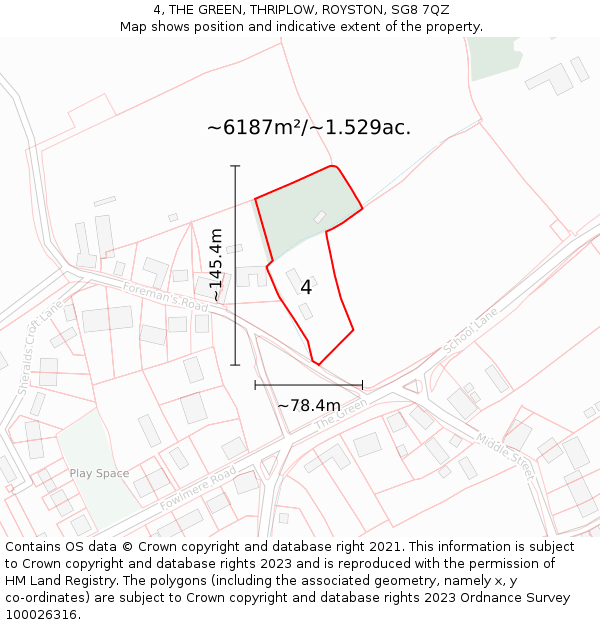 4, THE GREEN, THRIPLOW, ROYSTON, SG8 7QZ: Plot and title map