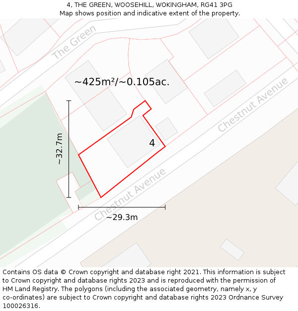 4, THE GREEN, WOOSEHILL, WOKINGHAM, RG41 3PG: Plot and title map