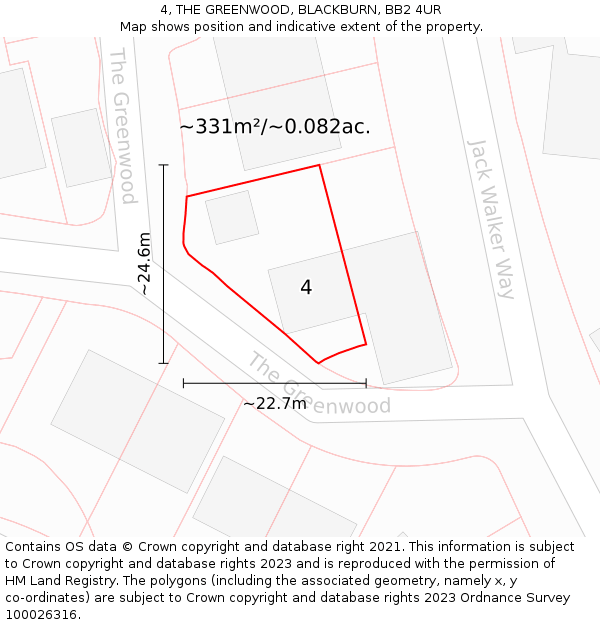 4, THE GREENWOOD, BLACKBURN, BB2 4UR: Plot and title map