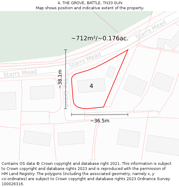 4, THE GROVE, BATTLE, TN33 0UN: Plot and title map