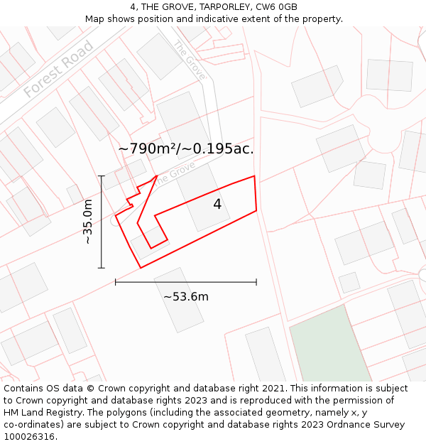 4, THE GROVE, TARPORLEY, CW6 0GB: Plot and title map