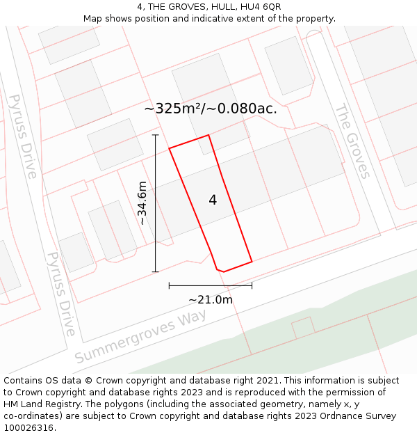 4, THE GROVES, HULL, HU4 6QR: Plot and title map