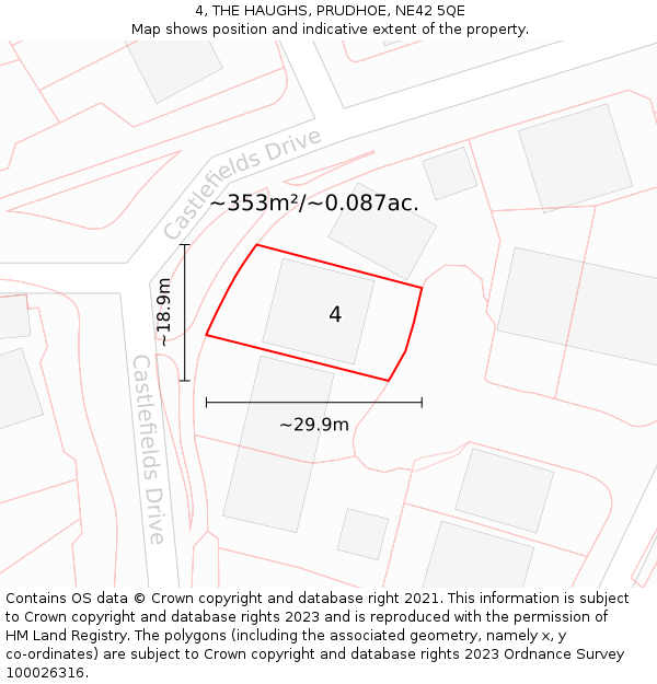 4, THE HAUGHS, PRUDHOE, NE42 5QE: Plot and title map