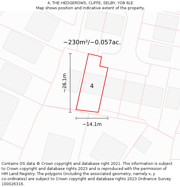 4, THE HEDGEROWS, CLIFFE, SELBY, YO8 6LE: Plot and title map