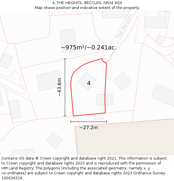 4, THE HEIGHTS, BECCLES, NR34 9QX: Plot and title map