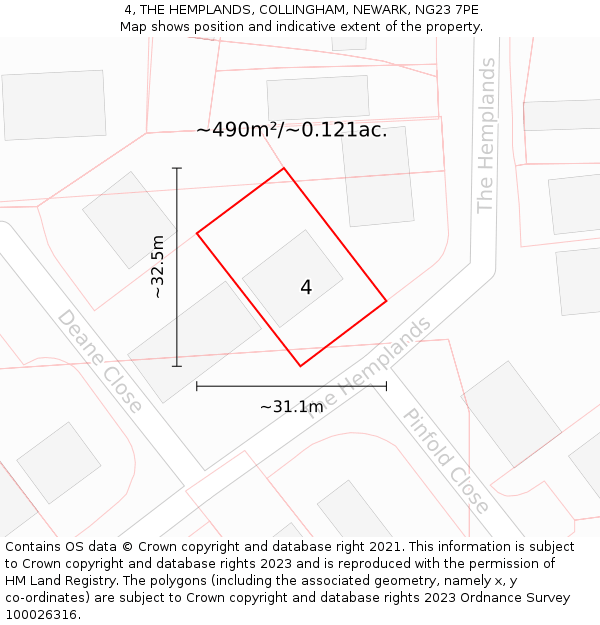 4, THE HEMPLANDS, COLLINGHAM, NEWARK, NG23 7PE: Plot and title map