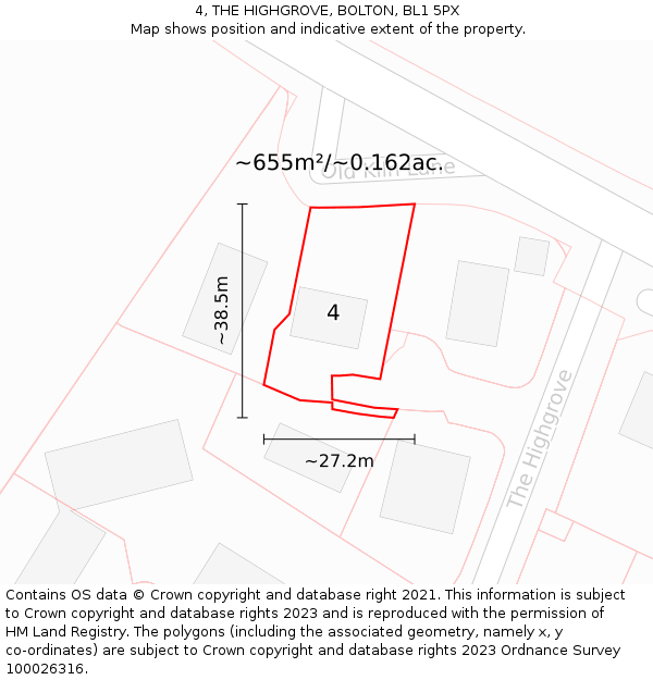 4, THE HIGHGROVE, BOLTON, BL1 5PX: Plot and title map