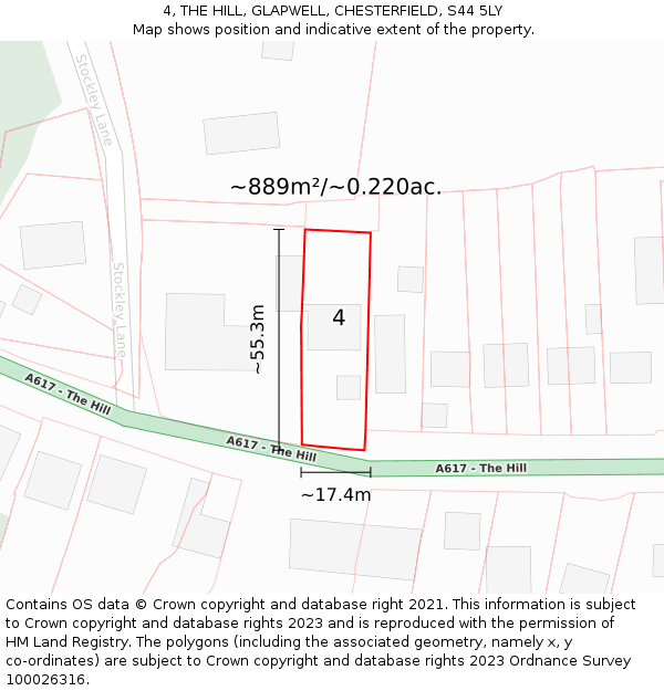 4, THE HILL, GLAPWELL, CHESTERFIELD, S44 5LY: Plot and title map