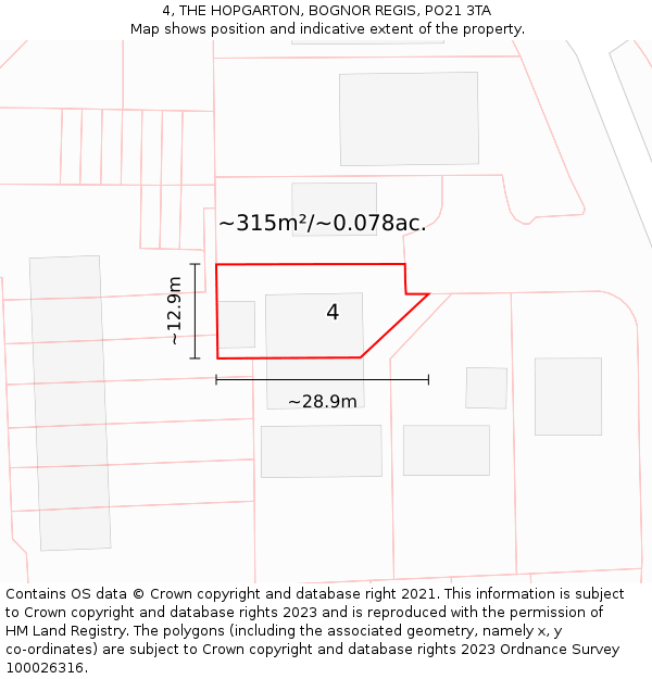 4, THE HOPGARTON, BOGNOR REGIS, PO21 3TA: Plot and title map