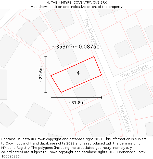 4, THE KINTYRE, COVENTRY, CV2 2RX: Plot and title map