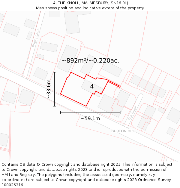 4, THE KNOLL, MALMESBURY, SN16 9LJ: Plot and title map