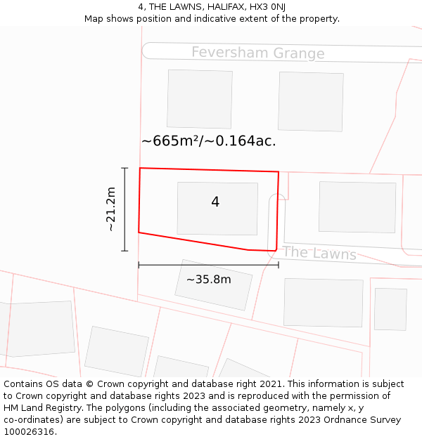 4, THE LAWNS, HALIFAX, HX3 0NJ: Plot and title map