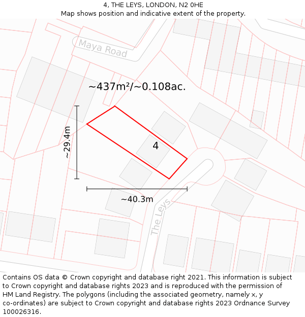 4, THE LEYS, LONDON, N2 0HE: Plot and title map