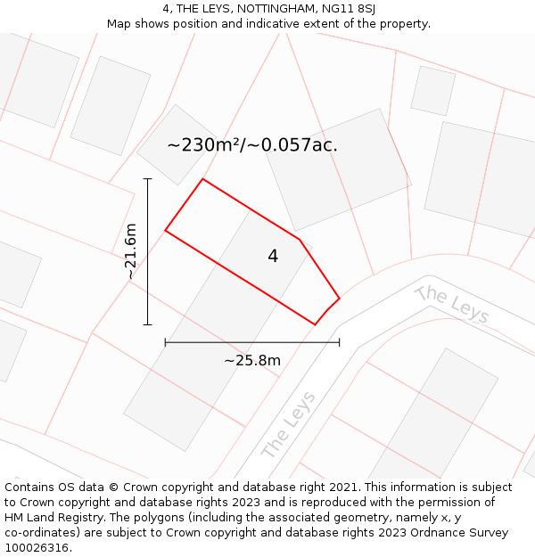 4, THE LEYS, NOTTINGHAM, NG11 8SJ: Plot and title map