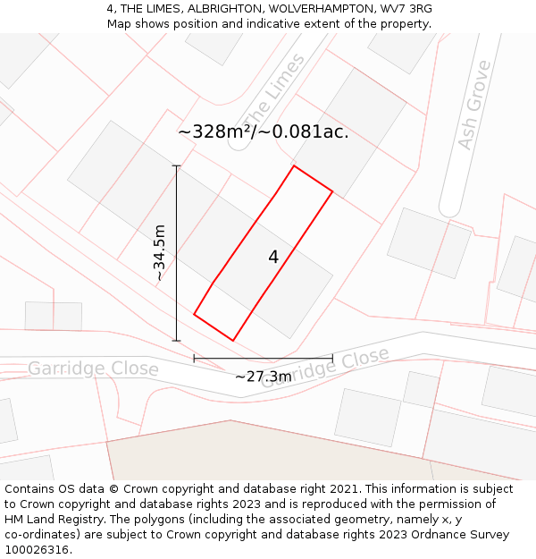 4, THE LIMES, ALBRIGHTON, WOLVERHAMPTON, WV7 3RG: Plot and title map