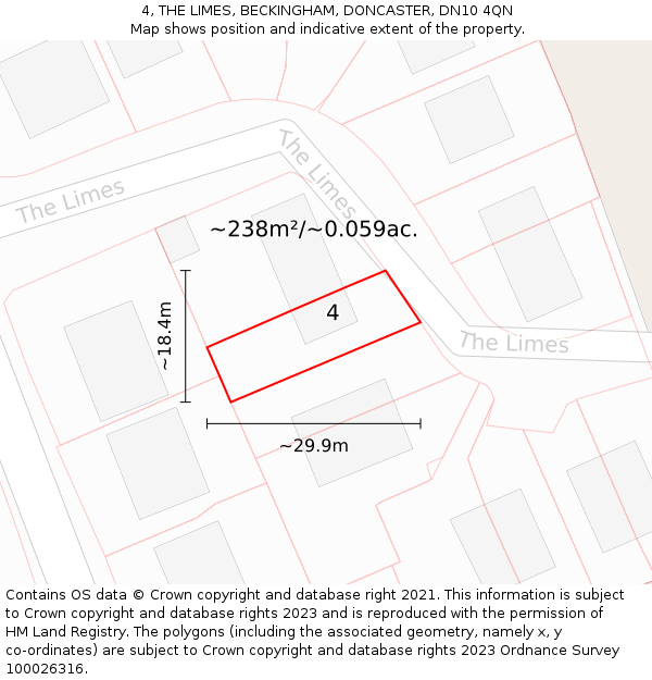 4, THE LIMES, BECKINGHAM, DONCASTER, DN10 4QN: Plot and title map