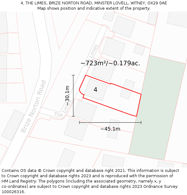 4, THE LIMES, BRIZE NORTON ROAD, MINSTER LOVELL, WITNEY, OX29 0AE: Plot and title map