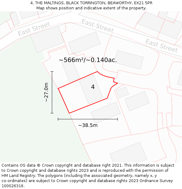 4, THE MALTINGS, BLACK TORRINGTON, BEAWORTHY, EX21 5PR: Plot and title map