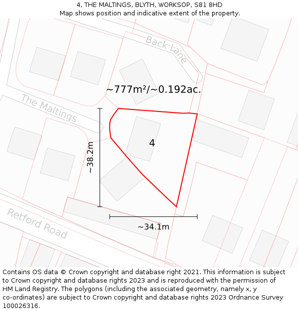 4, THE MALTINGS, BLYTH, WORKSOP, S81 8HD: Plot and title map