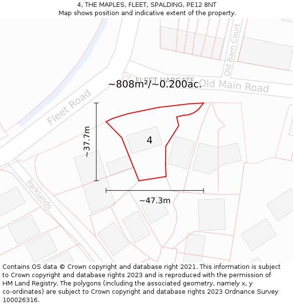4, THE MAPLES, FLEET, SPALDING, PE12 8NT: Plot and title map