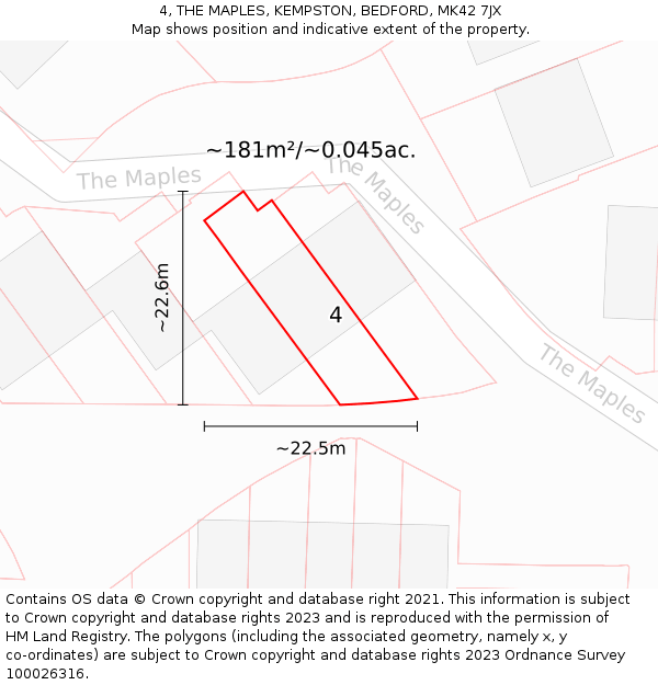 4, THE MAPLES, KEMPSTON, BEDFORD, MK42 7JX: Plot and title map