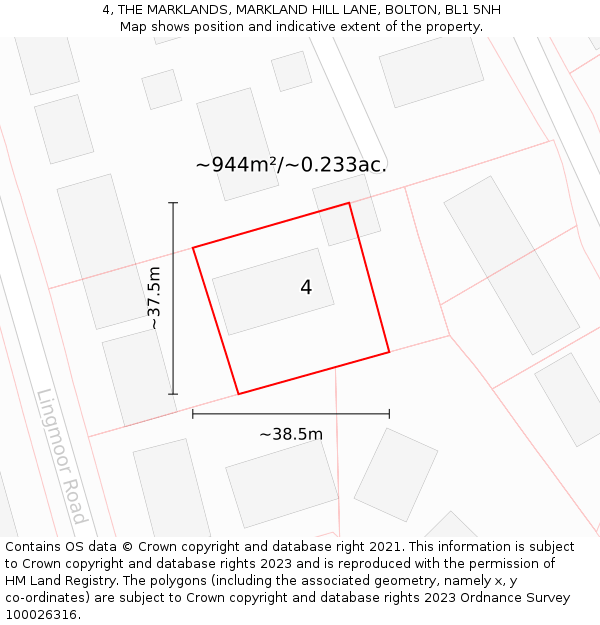 4, THE MARKLANDS, MARKLAND HILL LANE, BOLTON, BL1 5NH: Plot and title map