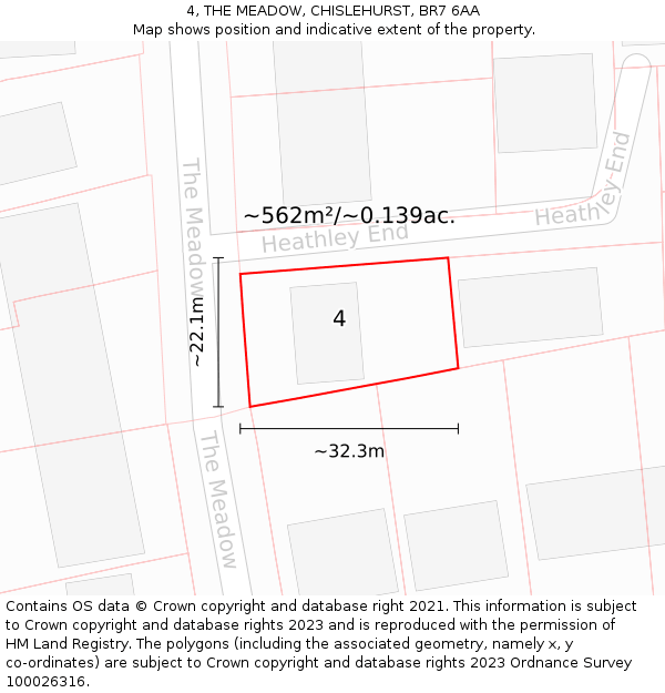 4, THE MEADOW, CHISLEHURST, BR7 6AA: Plot and title map