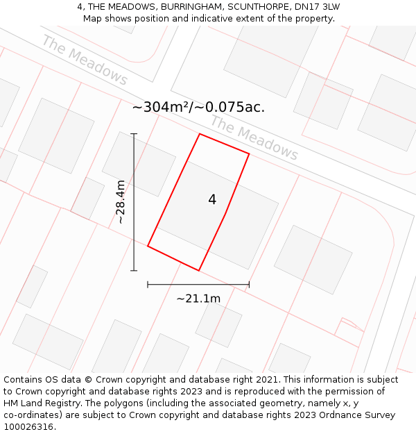 4, THE MEADOWS, BURRINGHAM, SCUNTHORPE, DN17 3LW: Plot and title map