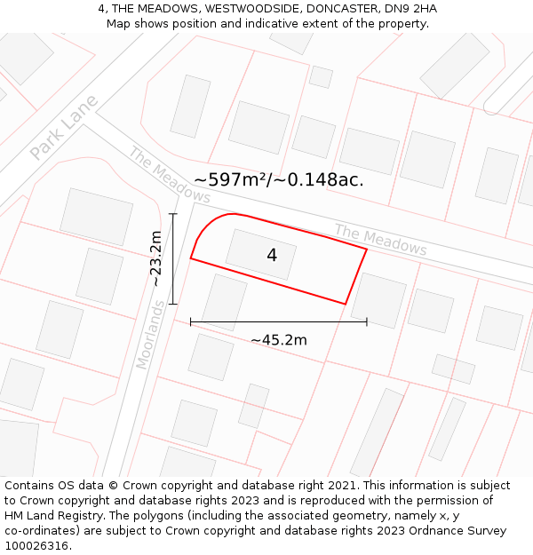 4, THE MEADOWS, WESTWOODSIDE, DONCASTER, DN9 2HA: Plot and title map