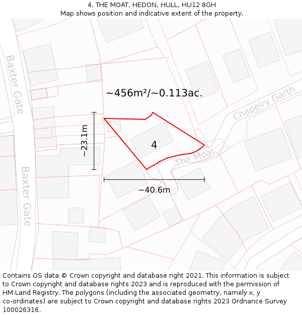 4, THE MOAT, HEDON, HULL, HU12 8GH: Plot and title map