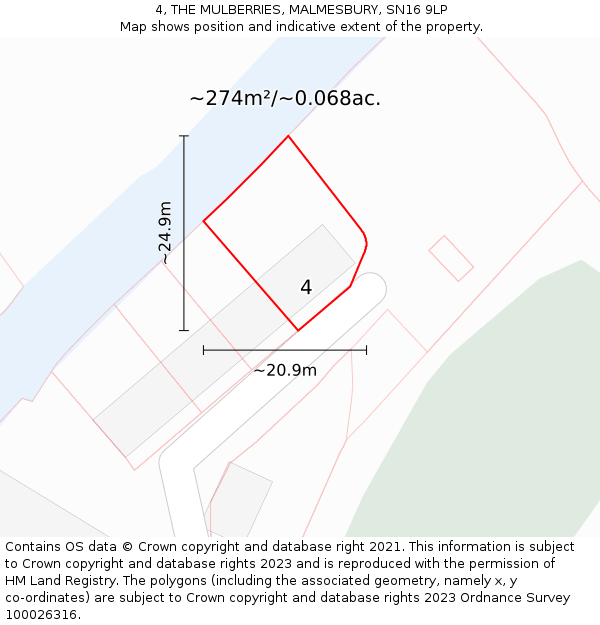 4, THE MULBERRIES, MALMESBURY, SN16 9LP: Plot and title map