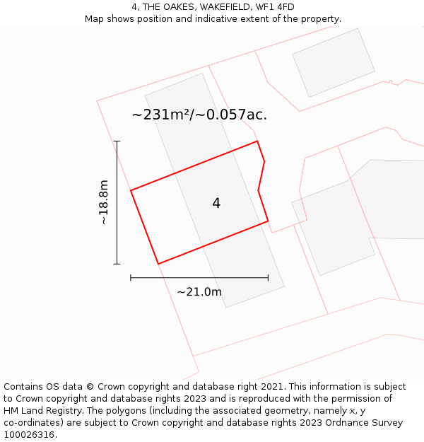 4, THE OAKES, WAKEFIELD, WF1 4FD: Plot and title map