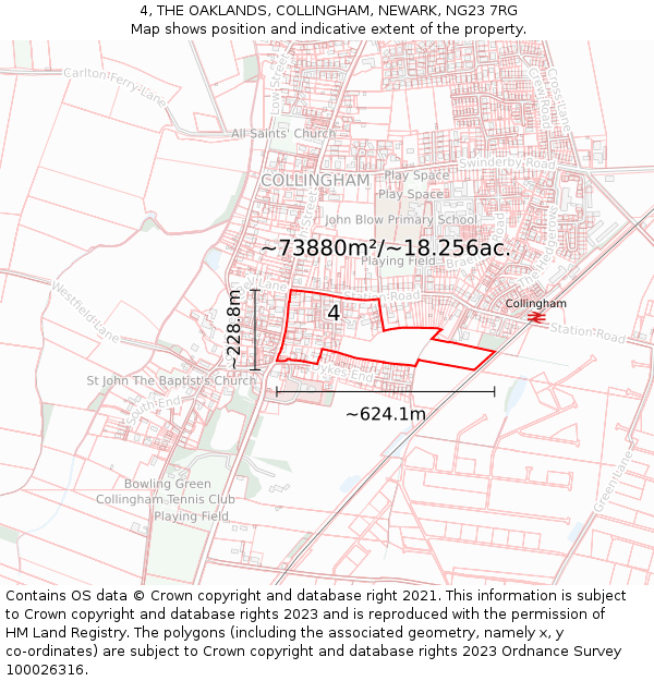 4, THE OAKLANDS, COLLINGHAM, NEWARK, NG23 7RG: Plot and title map