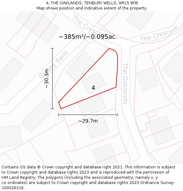 4, THE OAKLANDS, TENBURY WELLS, WR15 8FB: Plot and title map