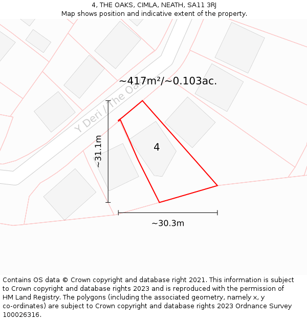 4, THE OAKS, CIMLA, NEATH, SA11 3RJ: Plot and title map