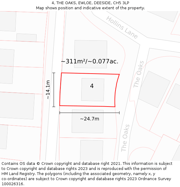 4, THE OAKS, EWLOE, DEESIDE, CH5 3LP: Plot and title map