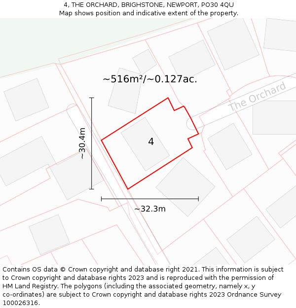 4, THE ORCHARD, BRIGHSTONE, NEWPORT, PO30 4QU: Plot and title map