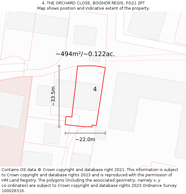 4, THE ORCHARD CLOSE, BOGNOR REGIS, PO21 2PT: Plot and title map