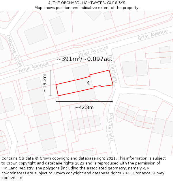 4, THE ORCHARD, LIGHTWATER, GU18 5YS: Plot and title map