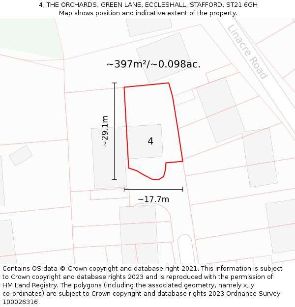 4, THE ORCHARDS, GREEN LANE, ECCLESHALL, STAFFORD, ST21 6GH: Plot and title map