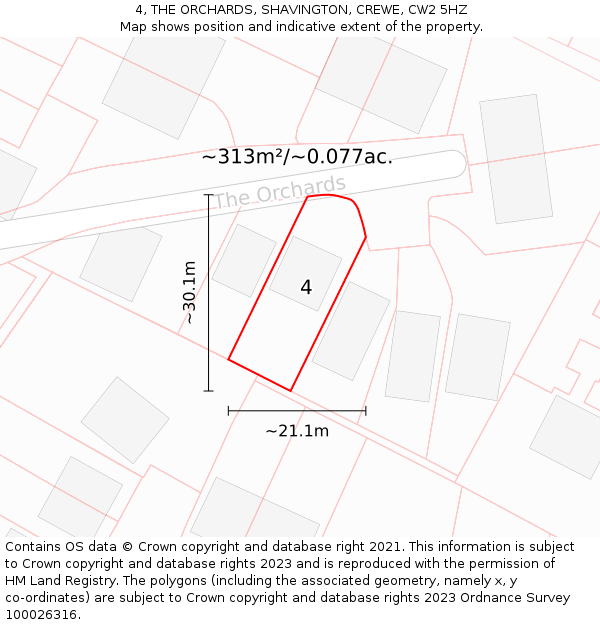 4, THE ORCHARDS, SHAVINGTON, CREWE, CW2 5HZ: Plot and title map