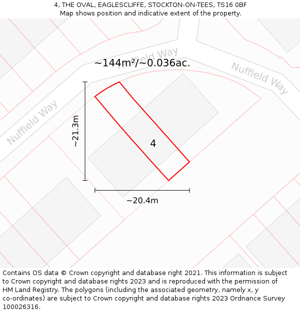 4, THE OVAL, EAGLESCLIFFE, STOCKTON-ON-TEES, TS16 0BF: Plot and title map