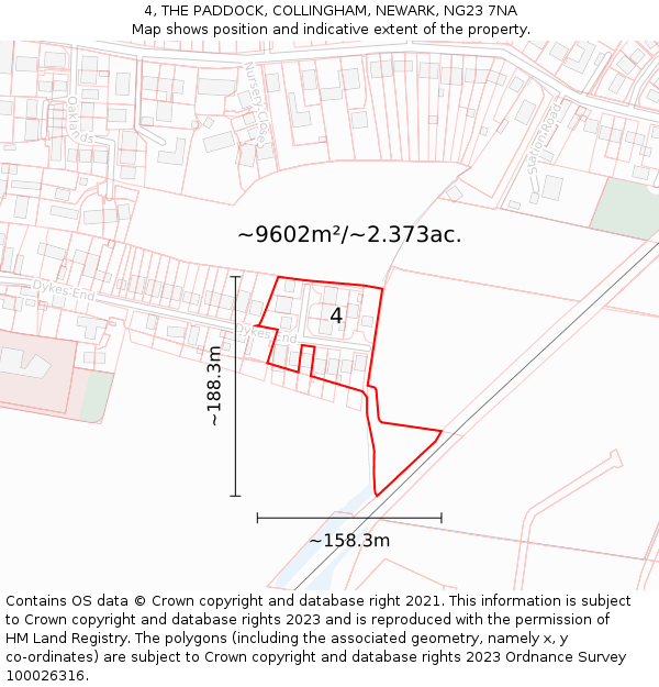 4, THE PADDOCK, COLLINGHAM, NEWARK, NG23 7NA: Plot and title map