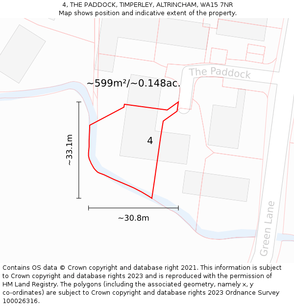 4, THE PADDOCK, TIMPERLEY, ALTRINCHAM, WA15 7NR: Plot and title map