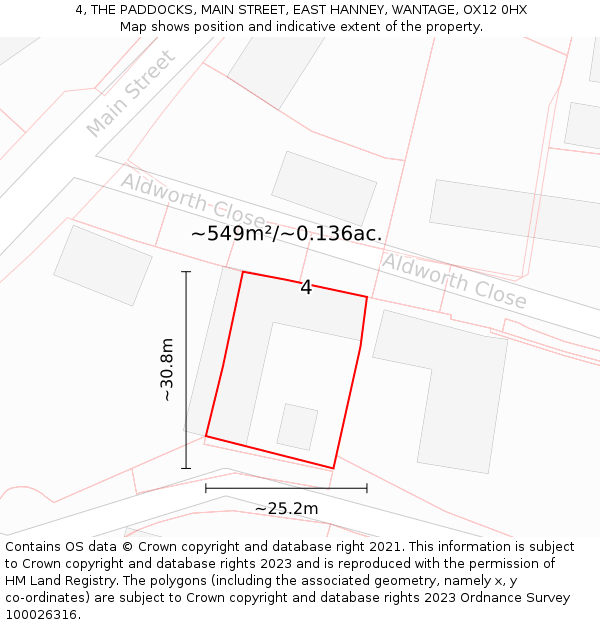 4, THE PADDOCKS, MAIN STREET, EAST HANNEY, WANTAGE, OX12 0HX: Plot and title map