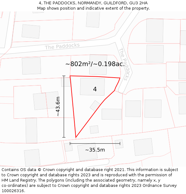 4, THE PADDOCKS, NORMANDY, GUILDFORD, GU3 2HA: Plot and title map