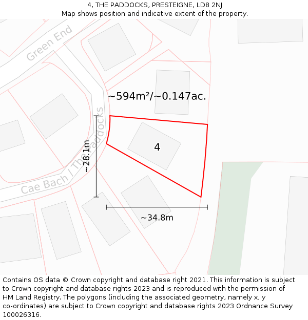 4, THE PADDOCKS, PRESTEIGNE, LD8 2NJ: Plot and title map