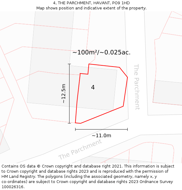 4, THE PARCHMENT, HAVANT, PO9 1HD: Plot and title map